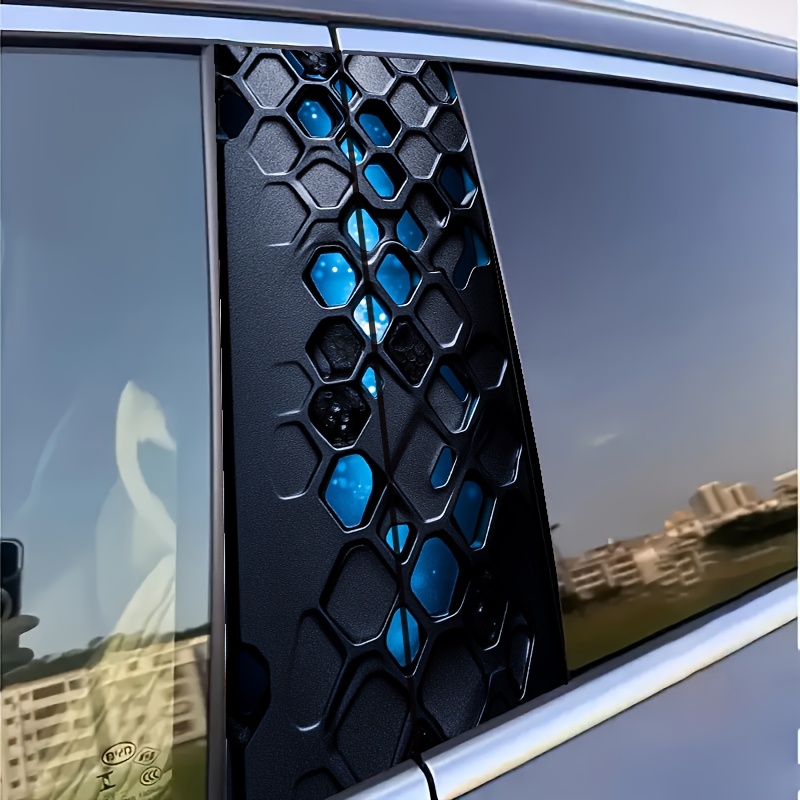 TEMU 2d Flat 2pcs Hexagonal Blue -the-dark Car Stickers - Self-adhesive Pvc B-pillar Film, Uv Activated Night Light, Scratch-resistant Car Decal,