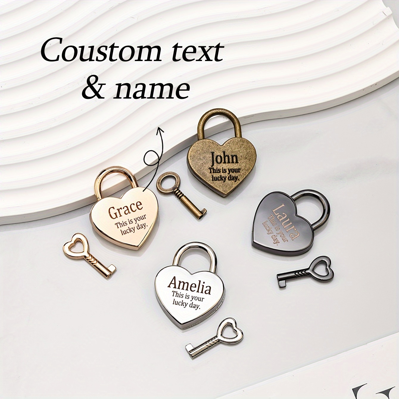 Customizable Heart-Shaped Lock with Personalized Text