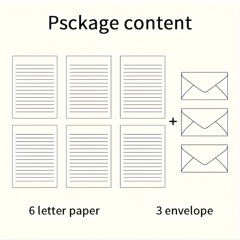 (1 Set Da 9 Pezzi) Il Set Di Carta Da Lettere E Buste Contiene 6 Pezzi Di  Carta Da Lettere E 3 Buste Di Cancelleria Per Scrivere Lettere, Materiale