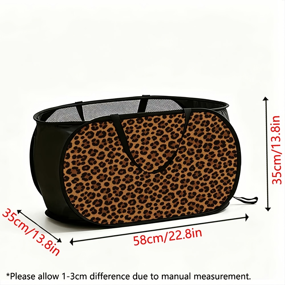 TEMU 1pc Mesh Pop-up Laundry Basket,leopard Print Pattern,large Capacity,foldable Polyester Material,ideal For Daily Use At Home Or In Dorms,portable