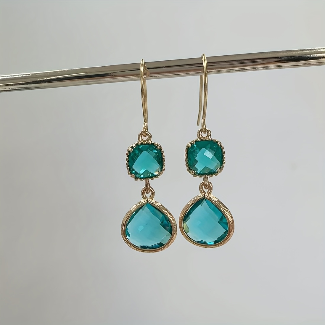 TEMU Chic Lake Blue & Sea Glass Green Dangle Earrings - Perfect Bridesmaid Gift, Ocean-inspired Fashion For Women