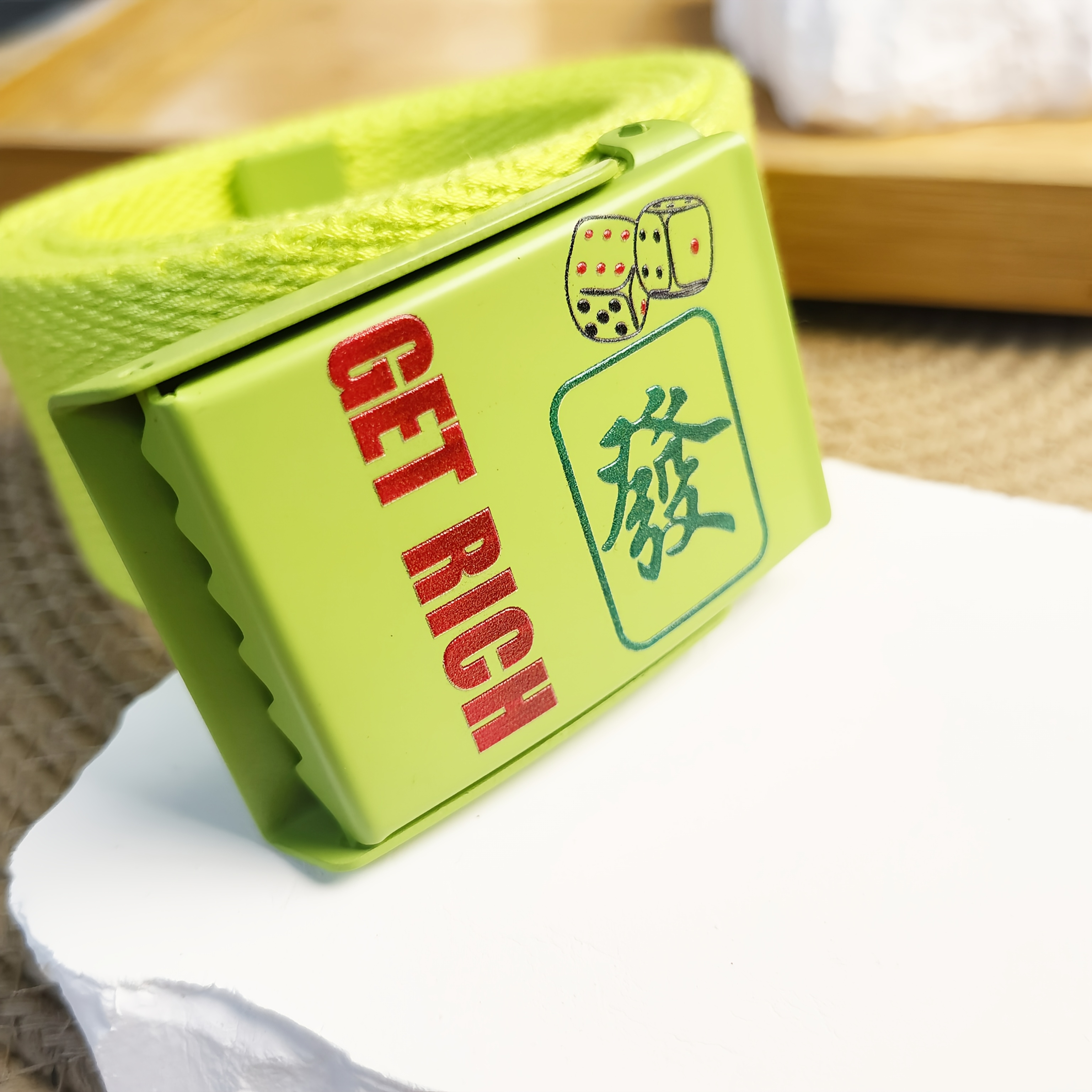 Men'S Green Canvas Belt with GET RICH Motif