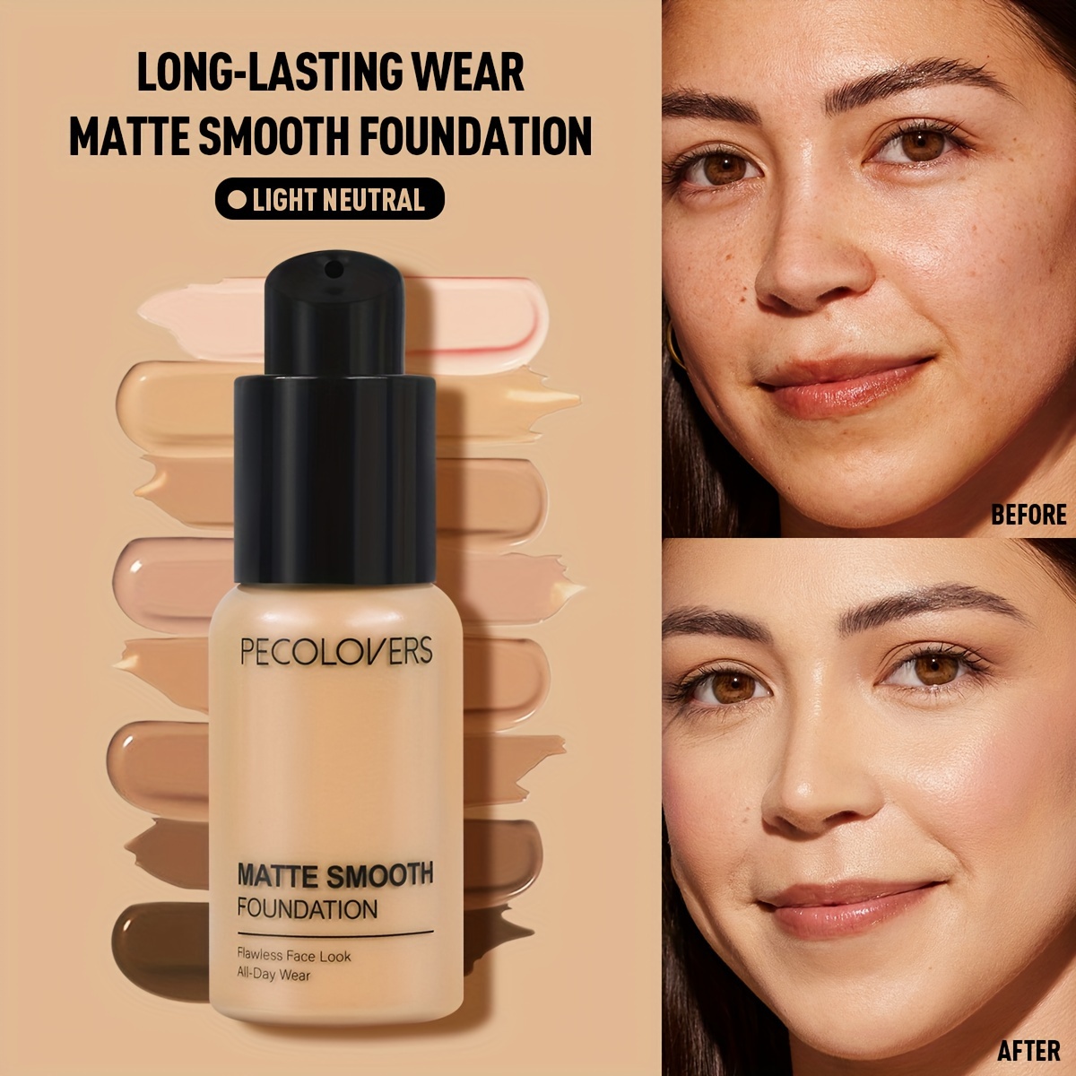 High Coverage Matte Liquid Concealer - PECOLOVERS, Waterproof, Oil Control, Moisturizing, Long-Lasting Face Makeup in Multiple Shades