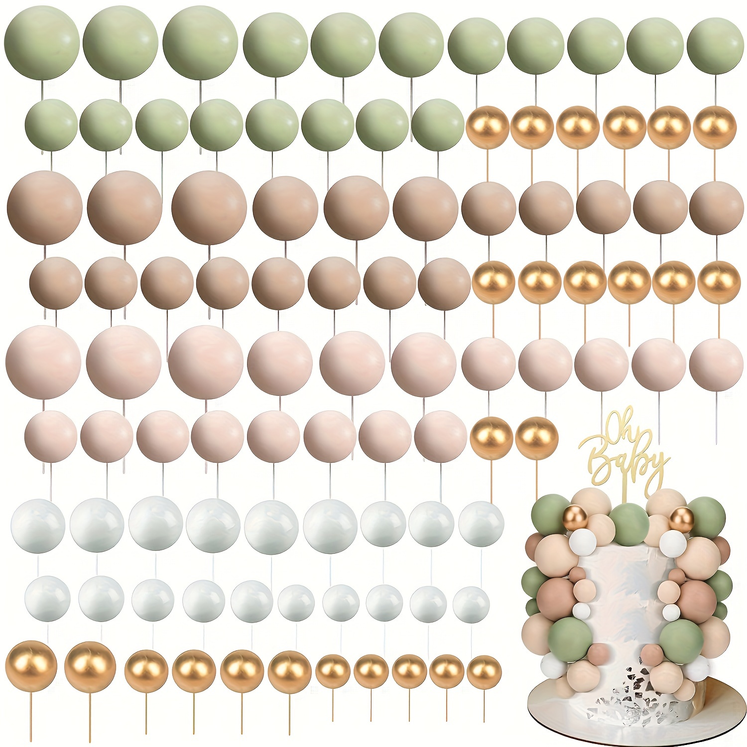 

108pcs Cake Decorations: Metallic Balloons In 4 Colors For Festive Occasions - Perfect For Christmas, Halloween, Easter, Hanukkah, Thanksgiving, And Birthday Celebrations - Safe For Food Contact