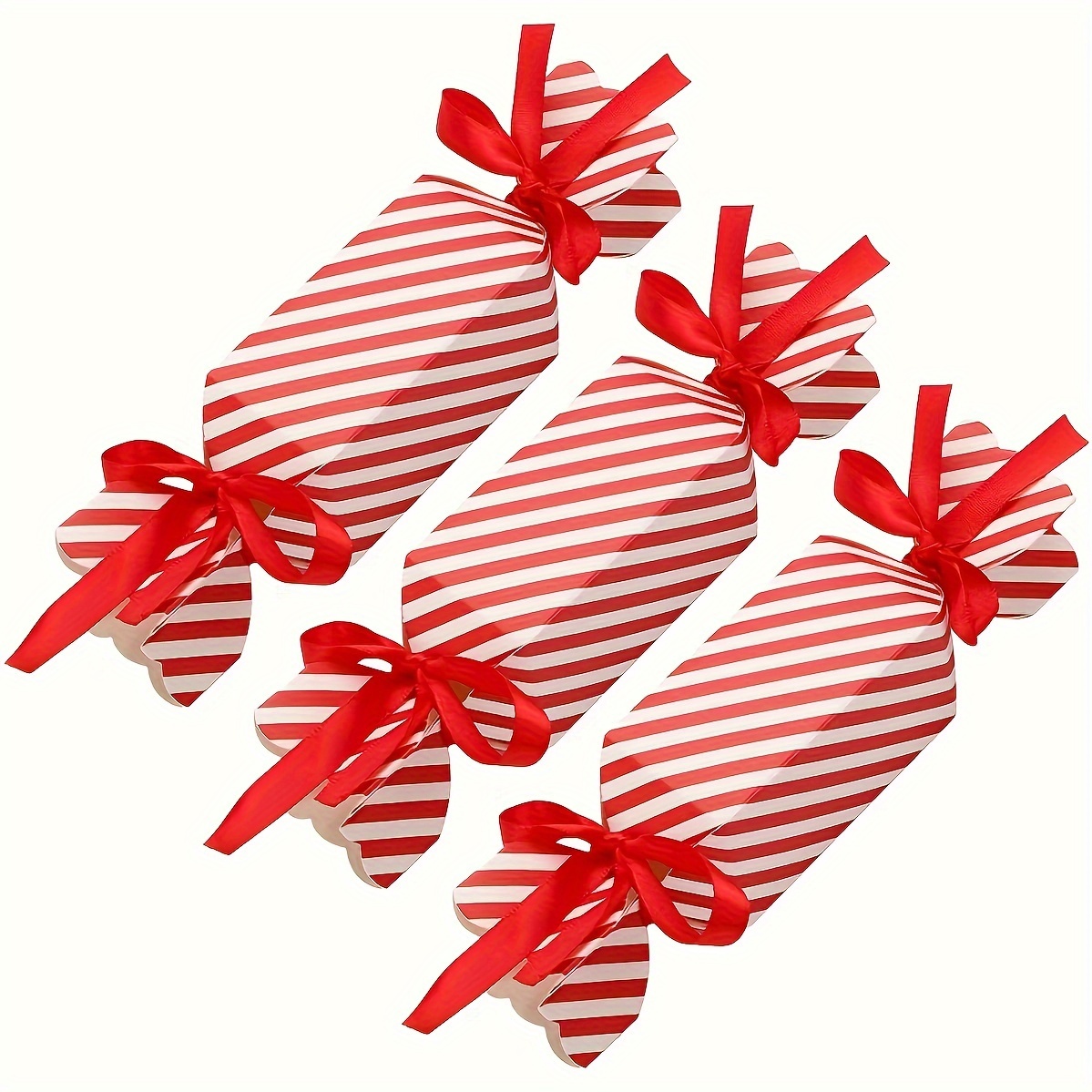 

50-piece Christmas Candy Gift Boxes With Ribbon - Perfect For Tree Ornaments, Weddings & More - Versatile Red Striped Party Favor Pieceaging