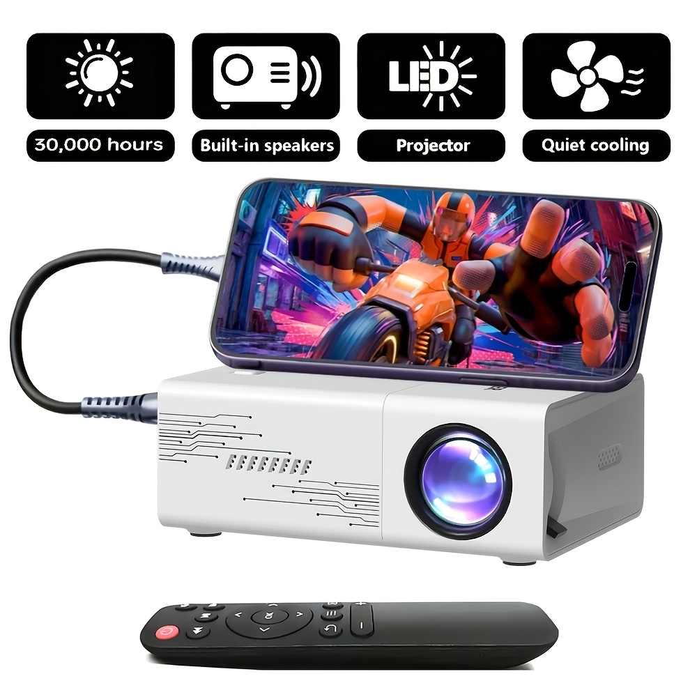 TEMU Mini Portable Projector/supports 1080p, Local 240p, Featuring Remote Control, Compatible With Usb/phone Connection, Remote Control And Built-in