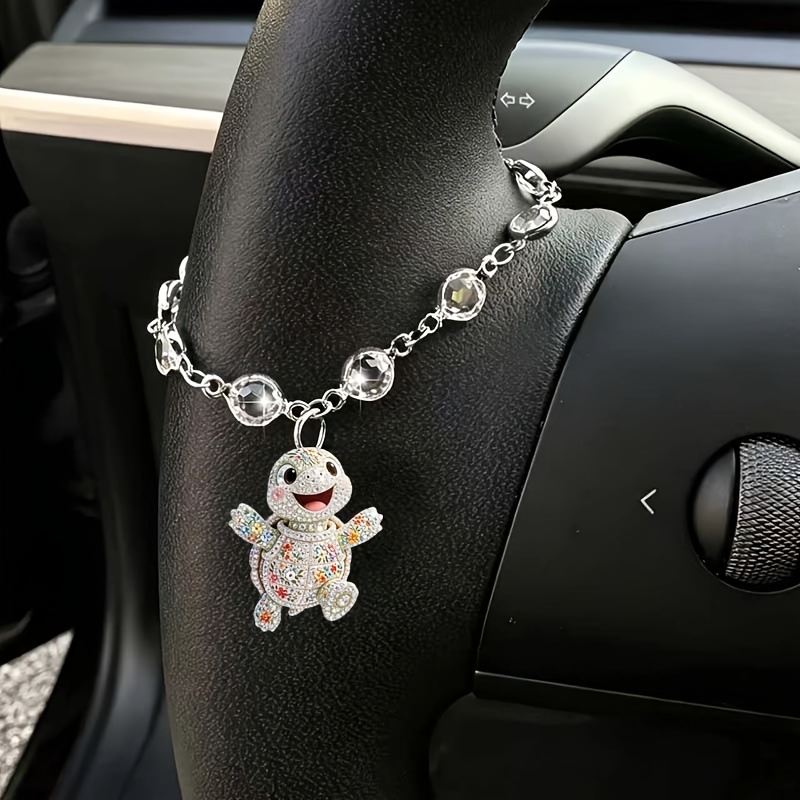 Image of 1pc Turtle-shaped Car Hanging Ornament - Cute Steering Wheel Pendant With Turtle, Dashboard Decor Gift Suitable For , Vehicle For Birthdays, Parties, Festivals (, Chemical-free)
