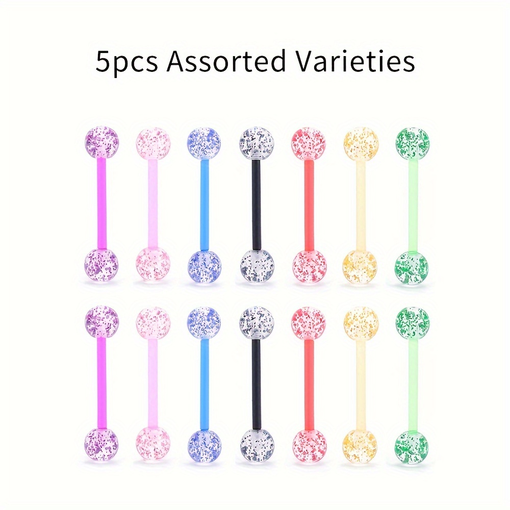 TEMU Acrylic Glitter Tongue Studs, 5/8/16pcs, Body Piercing Jewelry, Shiny Acrylic Piercing Levers, Body Jewelry, Glitter Jewelry, Sparkly Studs,