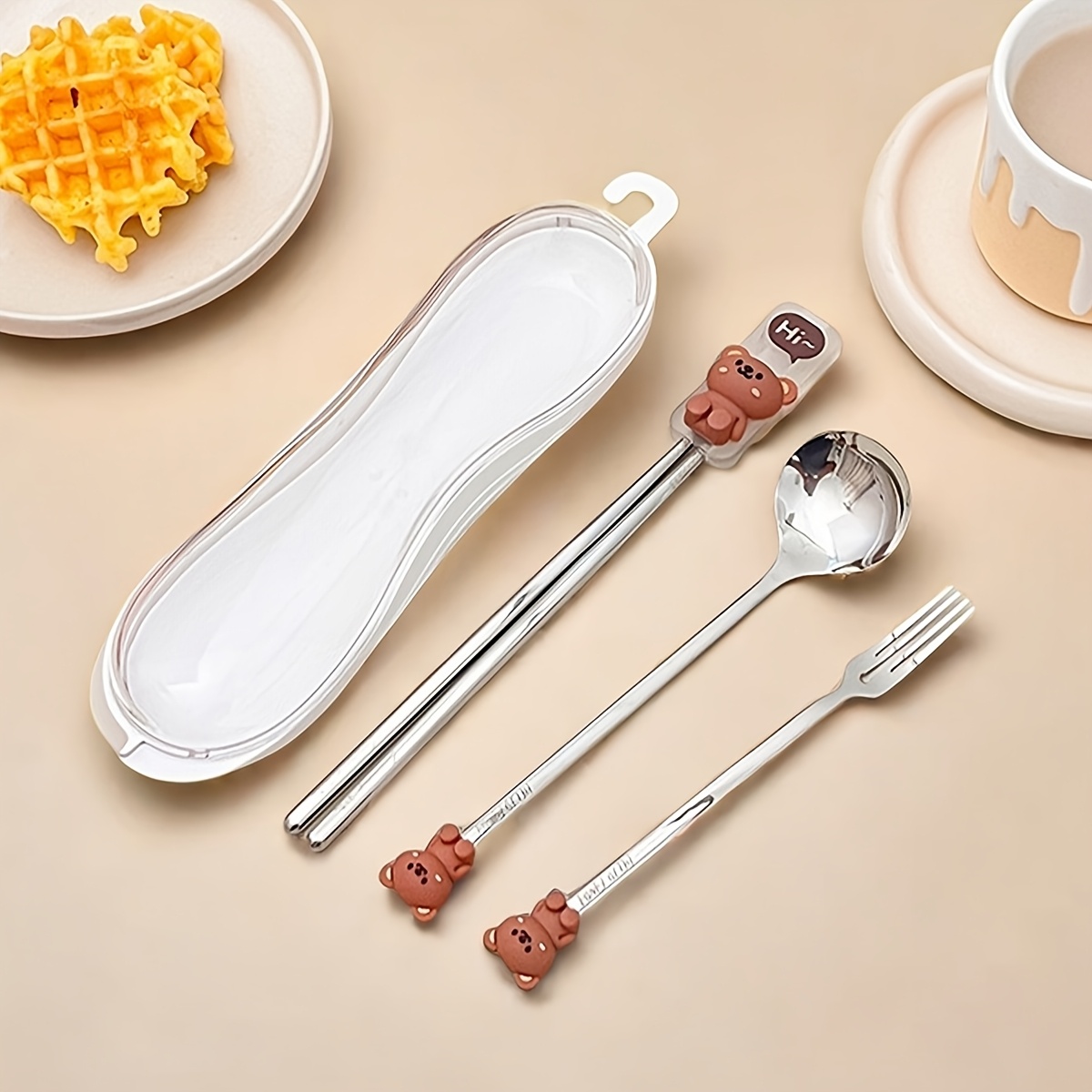 portable durable cute cartoon dinnerware   chopstick set with box reusable   steel cutlery set suitable for students adults use in   office outdoor travel picnic Product details 5