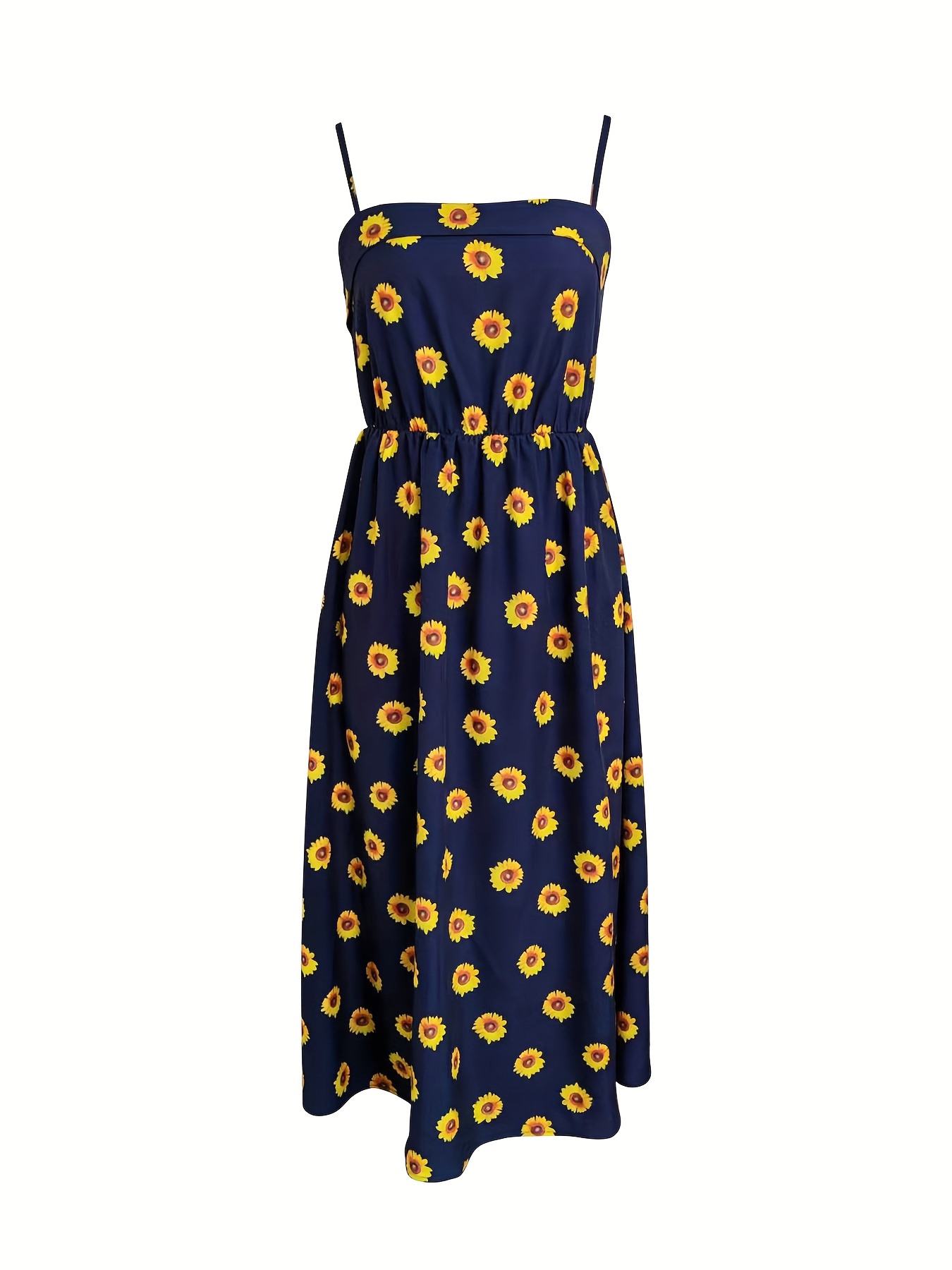 blue and yellow sunflower dress Blue Sunflower Dress Women, African Print Midi Dress, Casual Summer Dress, Short Sleeve Smocked Dress, Everyday Elegant Outfit