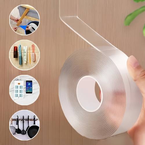 Reusable Washable Double-Sided Nano Tape - Invisible Strong Hold Multipurpose Bonding Solution for Home Organization, Kitchen & Bath, Christmas Decorations, Halloween Props