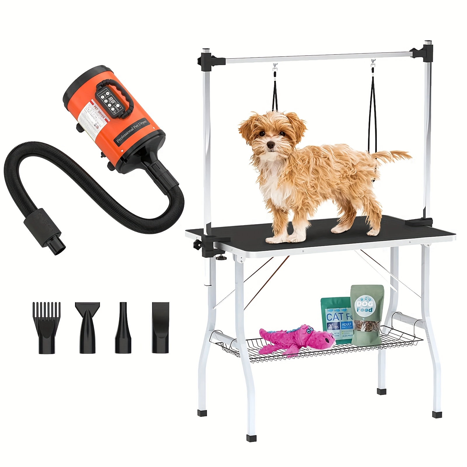 TEMU [2pcs Grooming Set] Pet Hair Dryer & Pet Grooming Table Salon Bath