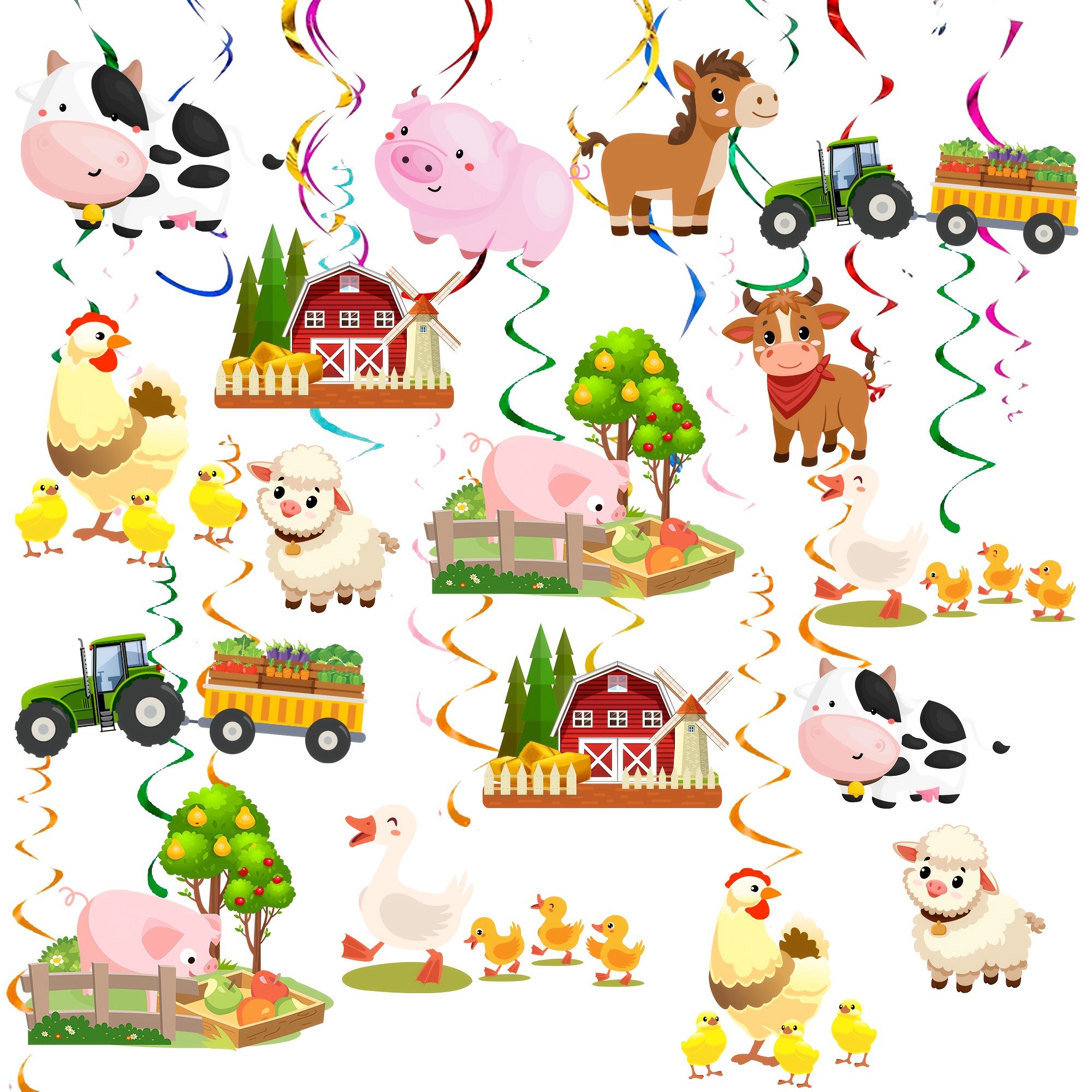 Image of Farm Birthday Hanging Swirls For Farm Animals Party Decorations, 29pcs Barnyard Hanging Swirl/farm Animal Hanging Foil Swirls/farmhouse Hanging Swirls For Barnyard Theme Birthday Party Supplies