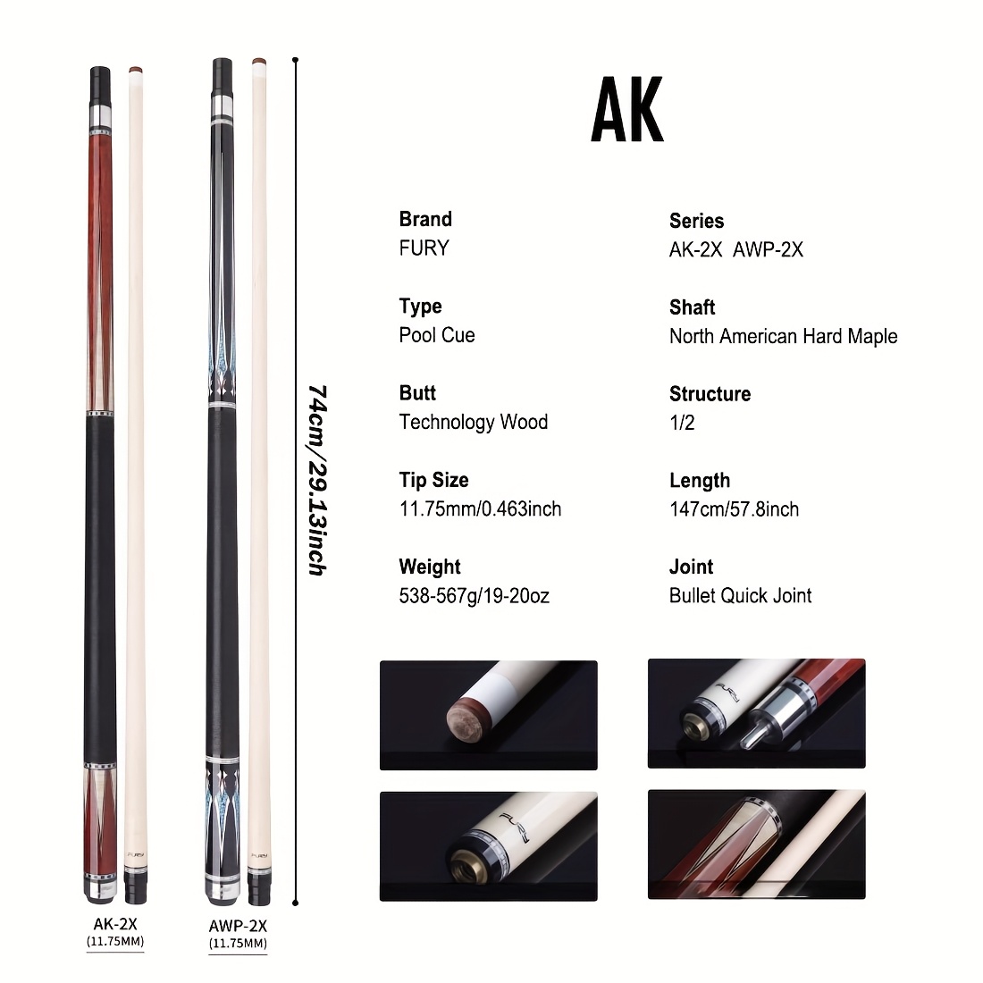 fury ak 2x awp 2x series 58 billiard pool cue high quality - Temu