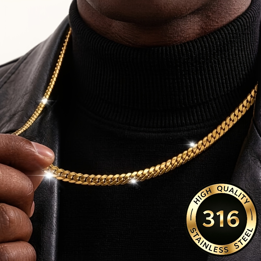 TEMU 1pc Collier à maillons cubains double face plaqué or , accessoire de mode pour femmes, style de luxe minimaliste | Chaîne , cadeau idéal pour ,