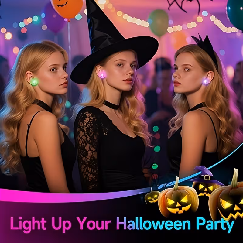 a pair of led light up stud earrings suitable for birthday parties music festivals halloween christmas carnivals parties and celebrations bright and stylish copper material battery included Product details 4