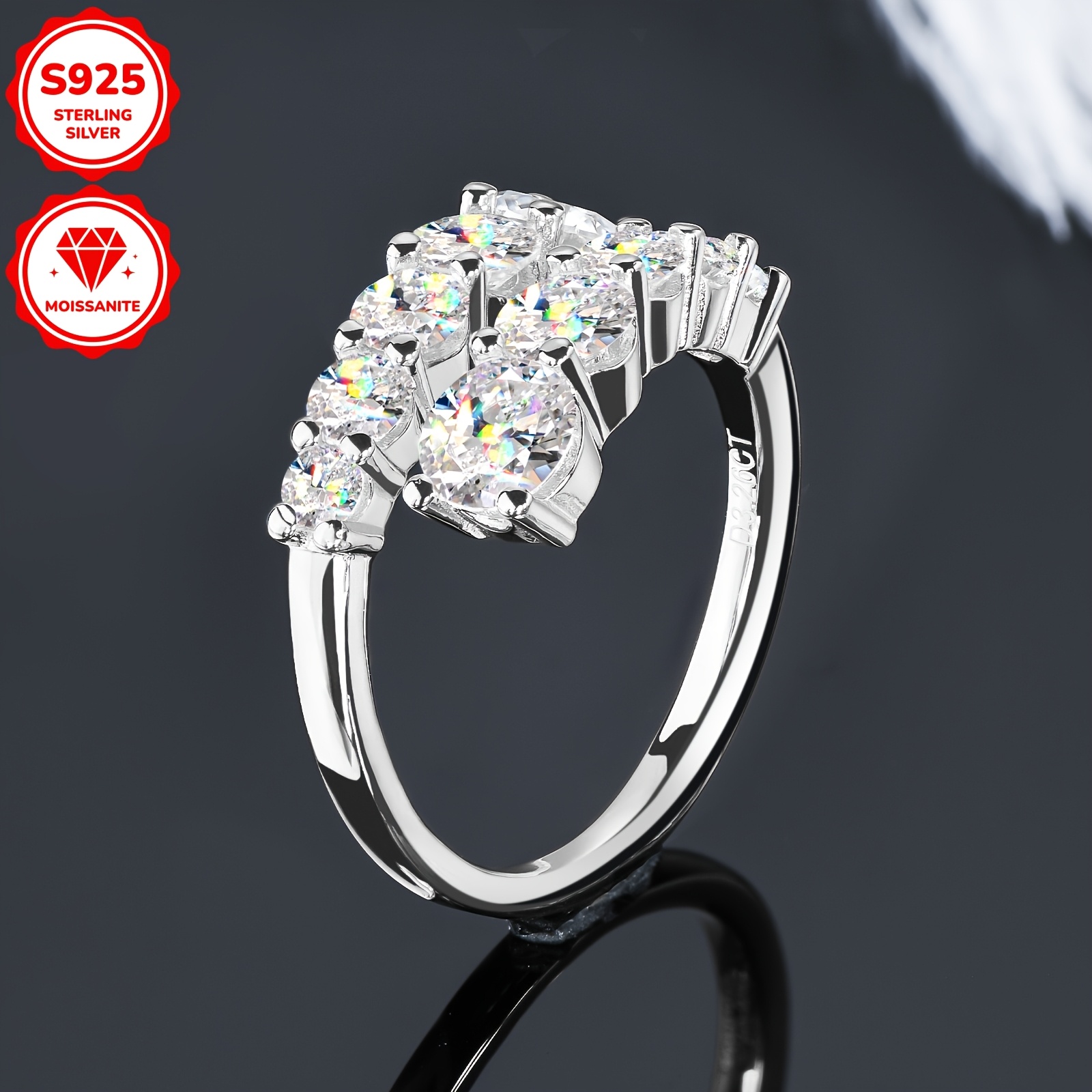 1pc moissanite ring 925 pure silvery ring womens wedding ring engagement ring round moissanite double head twist arm pure silvery ring silvery weight about 7 74g moissanite size 5 5mm 2pcs 4 7mm 2pcs 4mm 2pcs 3 5mm 2pcs 2 8mm 2pcs total carat 3 26ct     holiday theme details 6