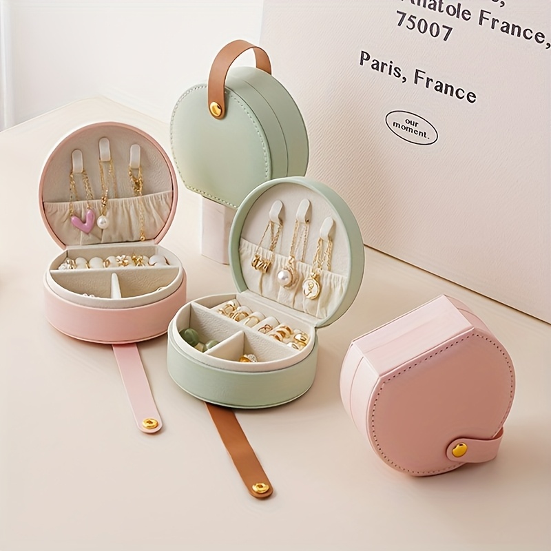 

1pc Multi- Half-round Portable Jewelry Box Storage Box Handbag Mini Earring Necklace Ring Box