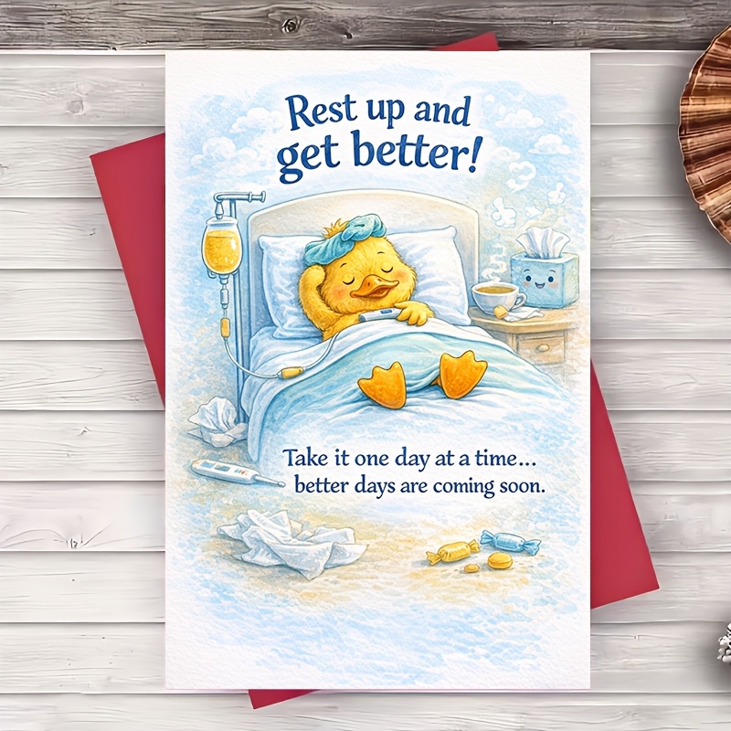 TEMU 1pc Greeting Card Card Cute Duck Bedtime Encouragement For Friend Family Coworker Hospital Recovery Uplifting Message Flat Greeting Card
