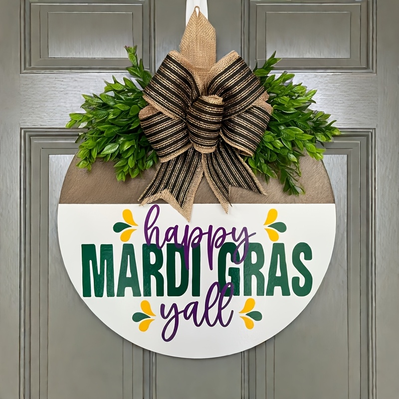 

1pc Style Mardi Gras Door Wreath, Carnival Door Hanger, Outdoor Decor, Wall Hanging Ornament, Festive Home Decoration, Door Mount, No Electricity Needed, Featherless