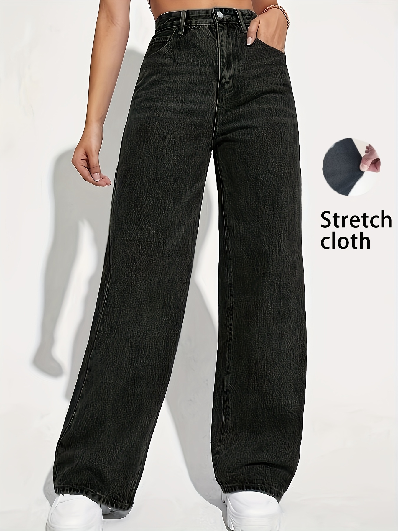 Women's Stretch Denim Straight-Leg Jeans - Light Blue Casual High-Waisted Washed Blue Comfort Fit for Casual Attire