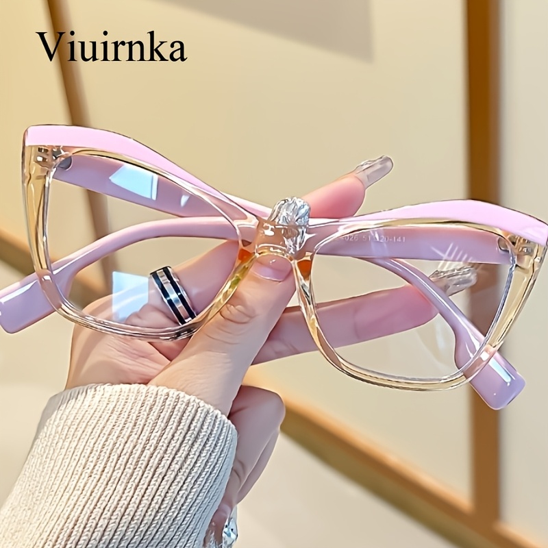 TEMU Viuirnka Women's Glasses, Y2k Cat Eye Frame With Transparent Lens, Durable Pc Rounded Frame With Case, Vintage , Perfect For Halloween & Christmas Gift , Trendy Daily Wear