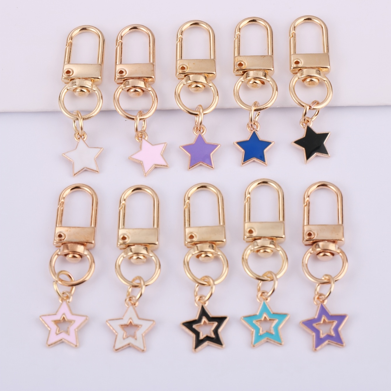 

10-pack Cartoon Star Alloy Keychains, Cute Enamel Key Rings, Decorative Party Favors For Girls And Boys, Homecoming Festival Gift Set With Ring