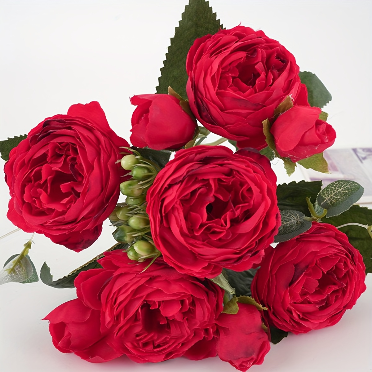 TEMU 1pc Elegant Artificial Red Peony Bouquet - Floral Decor For Indoor And Outdoor Use, Ideal For Home Gardens, Weddings, Valentine's Day, Mother's