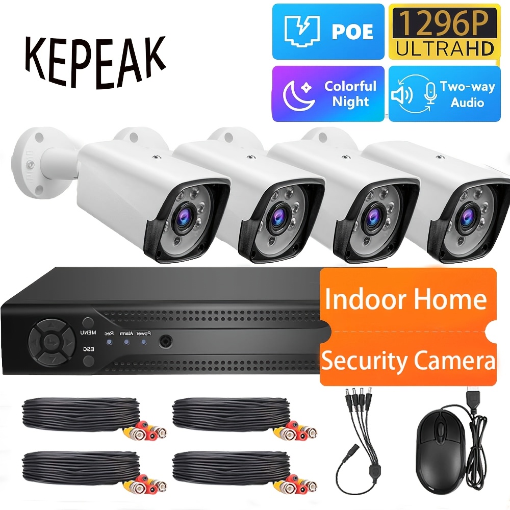 TEMU Kepeak 4ch 1296p Security Camera System, 4pcs 1296p Cctv Cams, Night Vision, Ai Human/vehicle Detection, Outdoor Surveillance