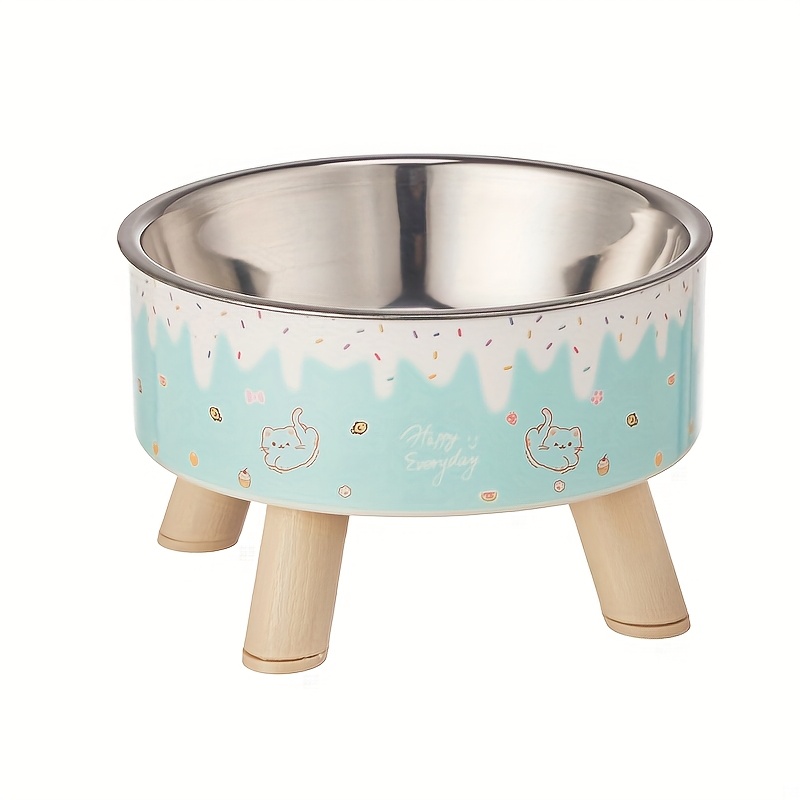 A Colorful Pet Bowl For Ice Cream, Stylish Cartoon Design For Feeding And Watering Cats And Dogs, Featuring A High-footed