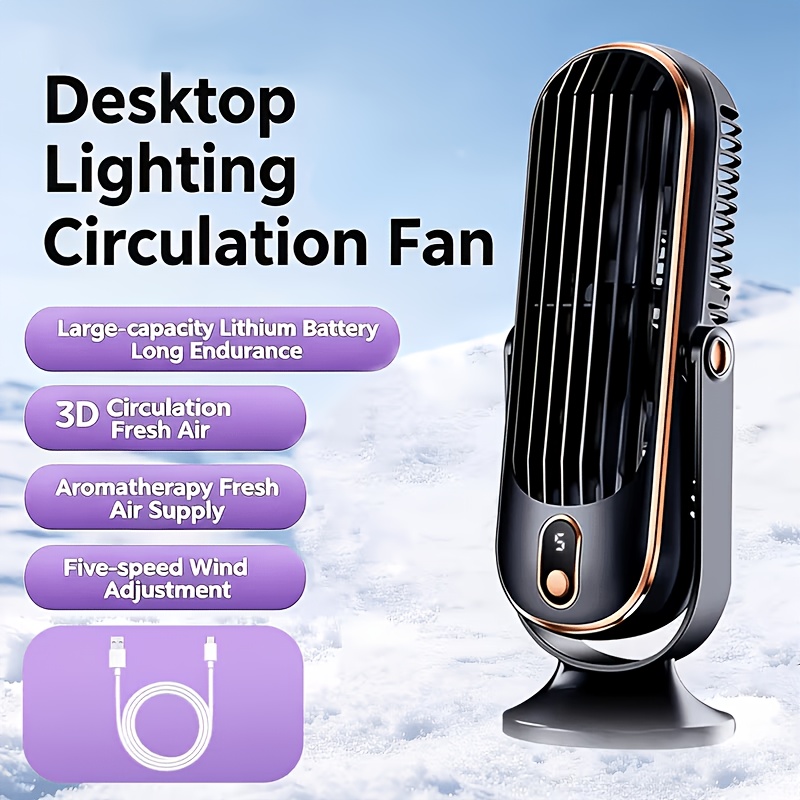 Portable Tower Fan/desk Fan, Usb Rechargeable Mini Fan, 720° Adjustable Airflow, 5-speed Settings, Quiet And Comfortable , Suitable For Bedroom, Home, And Office, Ideal Summer Gift For
