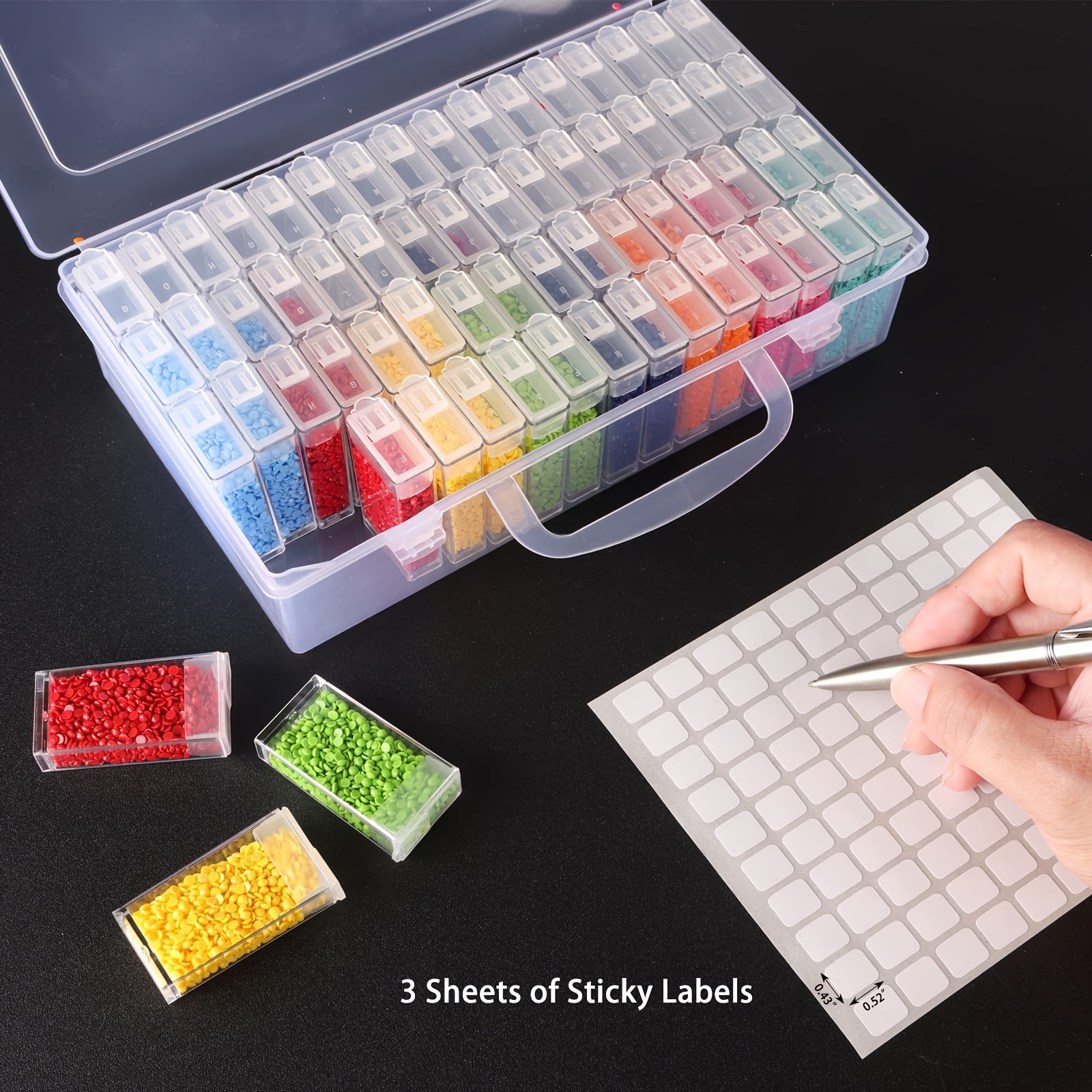 

3pcs 64 Grids Diamond Painting Storage Containers 5d Beads Organizer With Diamond Painting Accessories Stickers, Diamond Painting Accessories, Glass Beads, Nail Accessories, 8.9*5.5*5.3 In