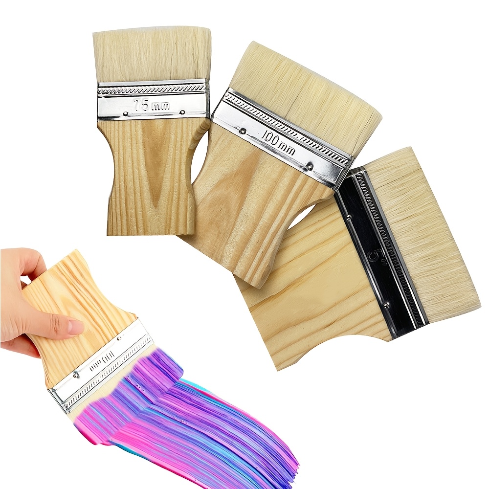 

3-pack Flat Paddle Paint Brushes With Triangular Handle, Mixed Material, 3/4/5 Inch, For Oil And Acrylic Paints