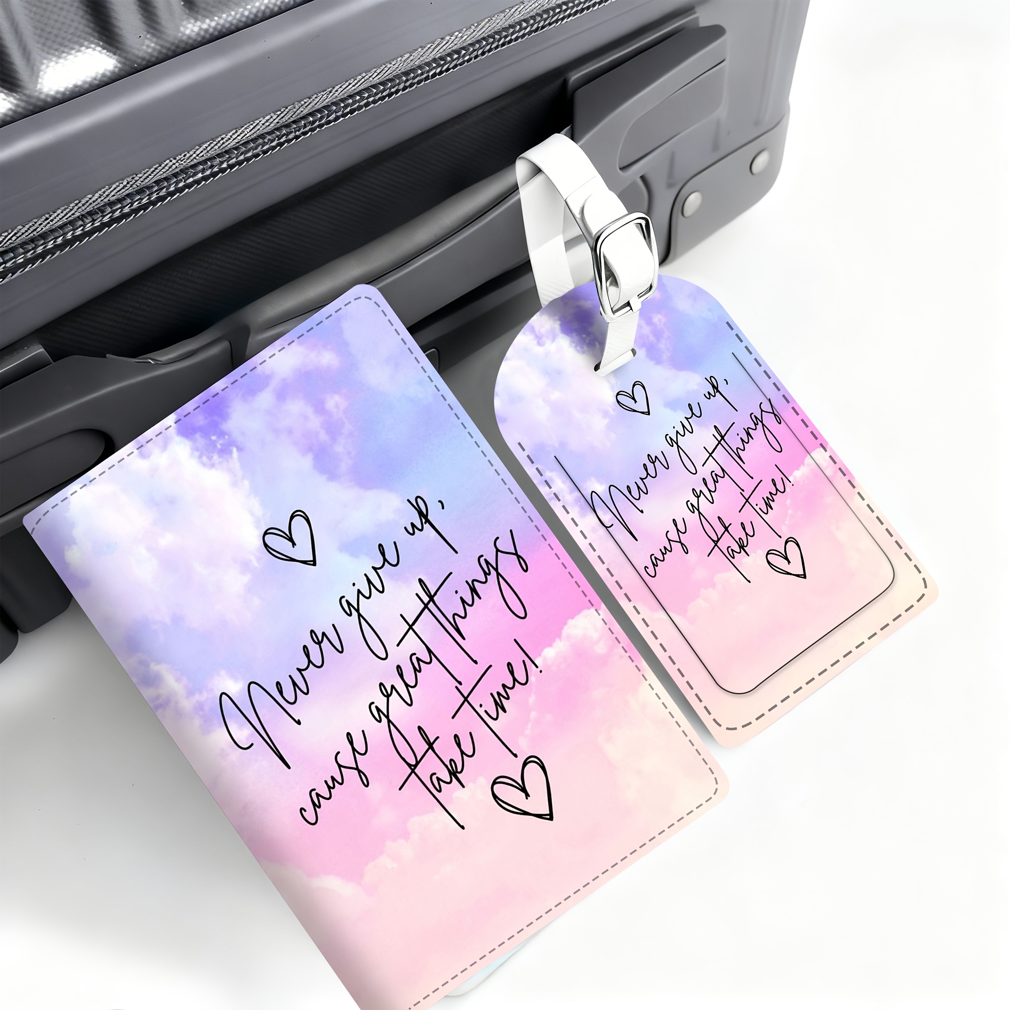 TEMU 2pcs Set Travel Text Passport Holder Luggage Tag, Lightweight Pu Material, Suitable For Travel Bags, Backpacks, Gym Bags, Luggage Id, Boarding