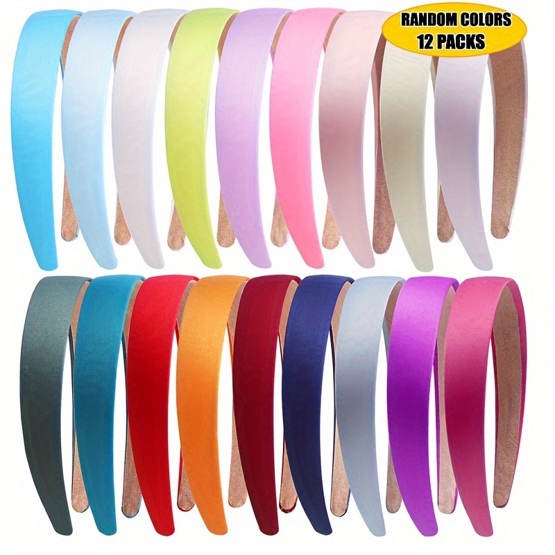 12 Random Colors, 1cm/3cm Women's And Basic Satin Seamless Hair-friendly Headband, Diy Headband, Comfortable Bath Headband