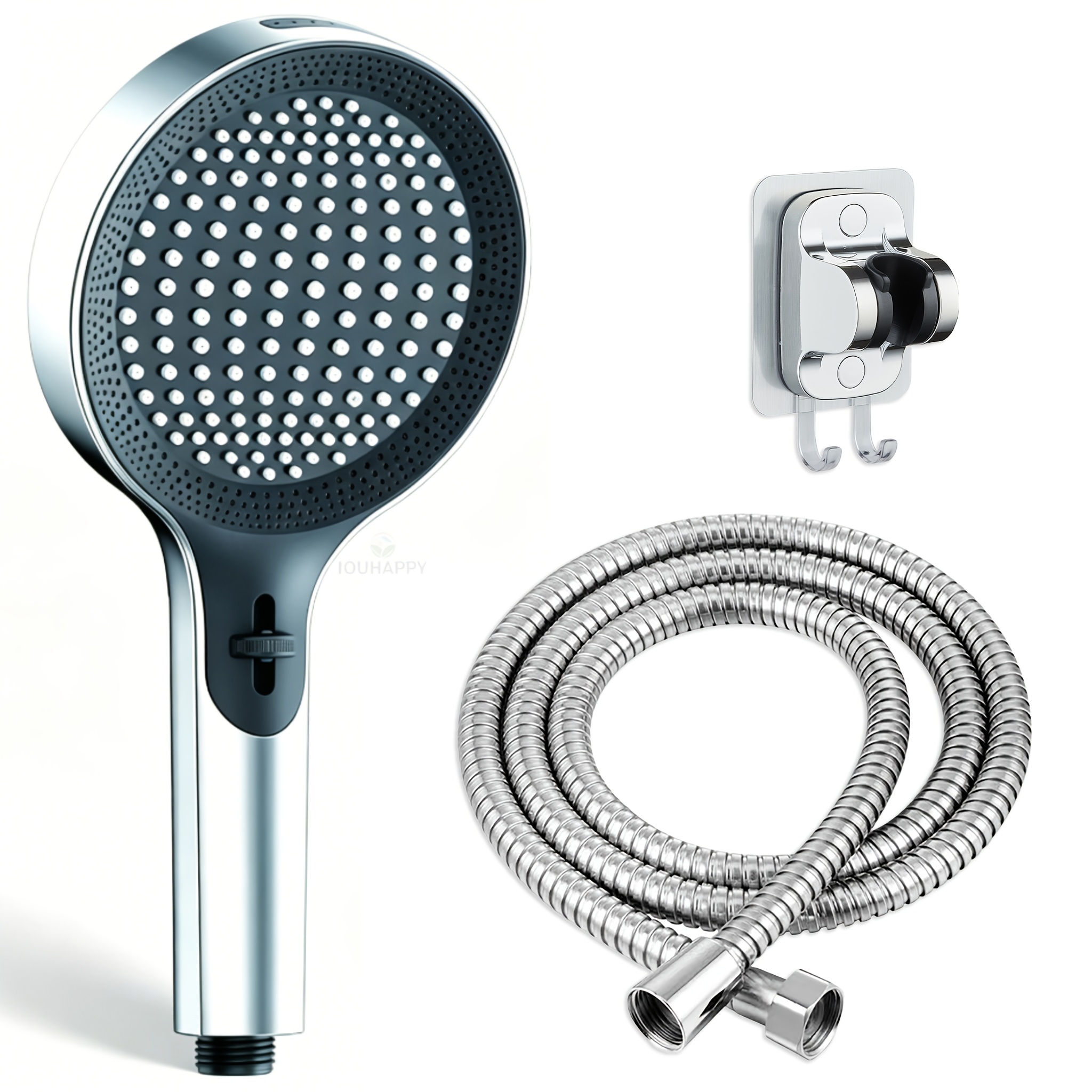 Image of 1 Set New Water-saving Booster Handheld Shower Head, With 150cm Hose And Bracket, Four- Function, Easy To Clean, Chrome End, Wall-mounted Bathtub System, Rain Shower Head For Shower