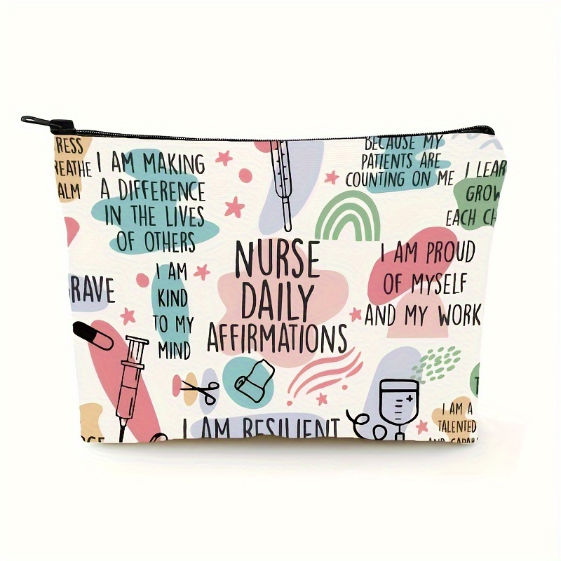 

Nurse Daily Affirmations Pattern Cosmetic Bag Makeup Bag, Zipper Pouch, Lightweight Makeup Organizer For Travel Essentials, For Men And Women