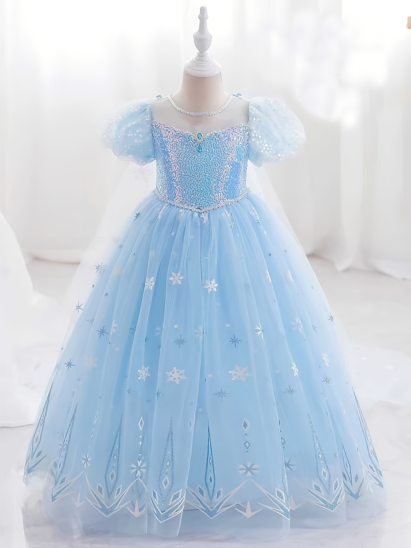 Elegant And Cute Formal Long Dress * with a Cape, Puff Sleeves, Polyester  A-Line Dress, Suitable for School Performances, Weddings, And Special  Occasions
