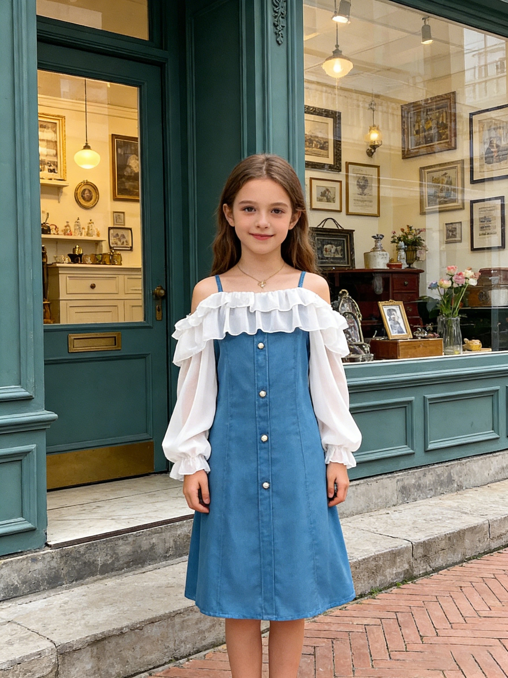 white christmas dresses Blue Denim Puff Sleeve Dress main image 0