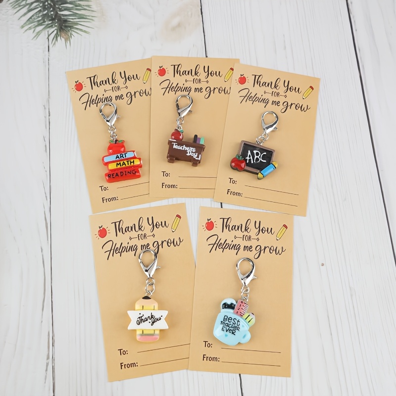 TEMU 5pcs Teacher's Day Thank You Pocket Hug Keychain With Book, Blackboard, Pencil Pendant "" Thank You Card Thanksgiving Gift For Educators Car Key