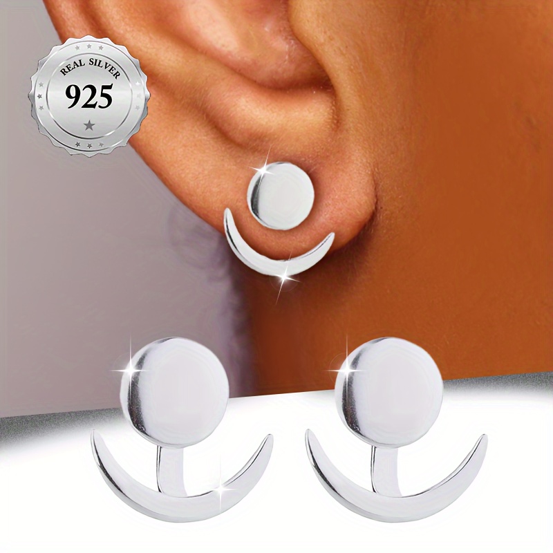 

1 Pair Elegant 925 Sterling Silver Stud Earrings, Adjustable Sun And Moon Design, Hypoallergenic, For Women, Parties, Celebrations, Christmas Gift, Wear