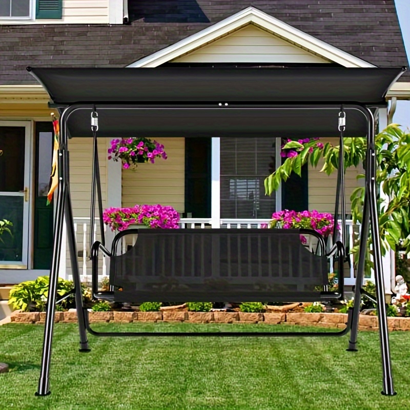 

Meowl 3- Person Heavy Duty Swing With Adjustable Canopy, For Patio, Garde, Lawn, Balcony, Black