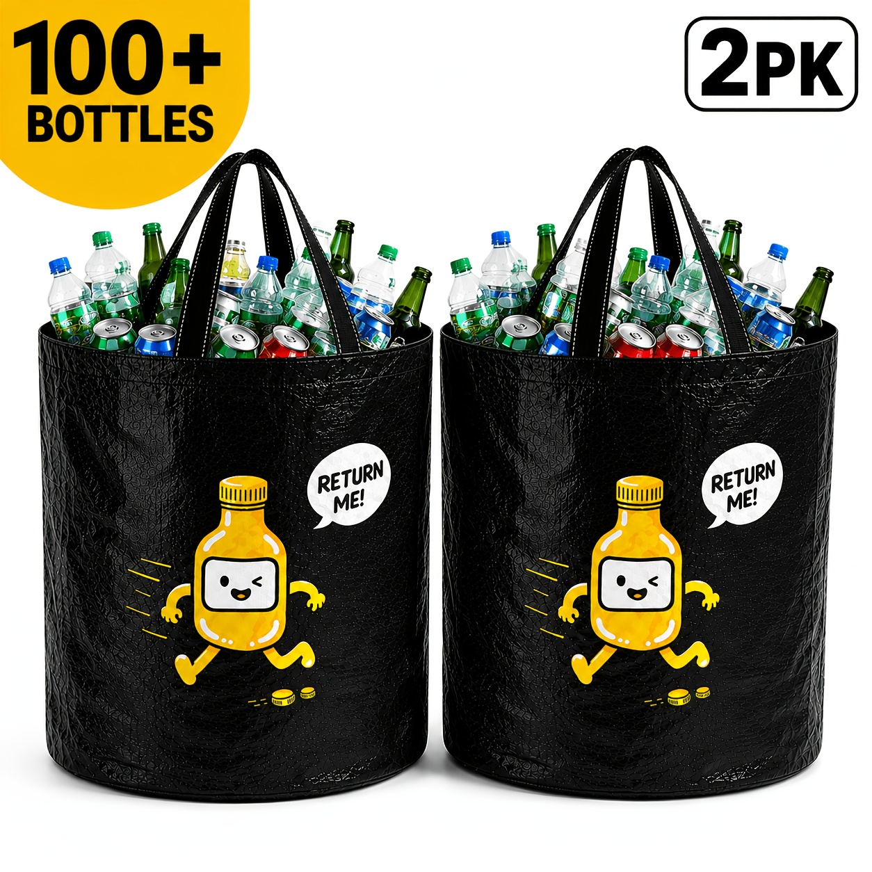 TEMU 2pk Extra Large Bottle Return Bags Bin, 100+ Bottle Capacity Reusable Recycling Storage Bags With Reinforced Handles, Large Bottle & Can