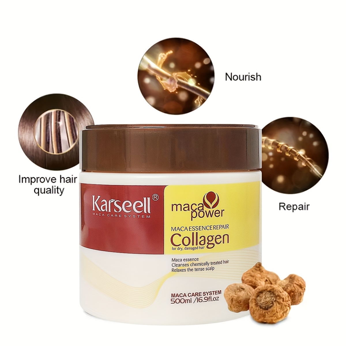 Tratamento capilar de colágeno para reparação profunda com óleo de argan, máscara de colágeno para cabelos danificados e secos, todos os tipos de cabelo, 16.90 oz 500ml detalhes 3