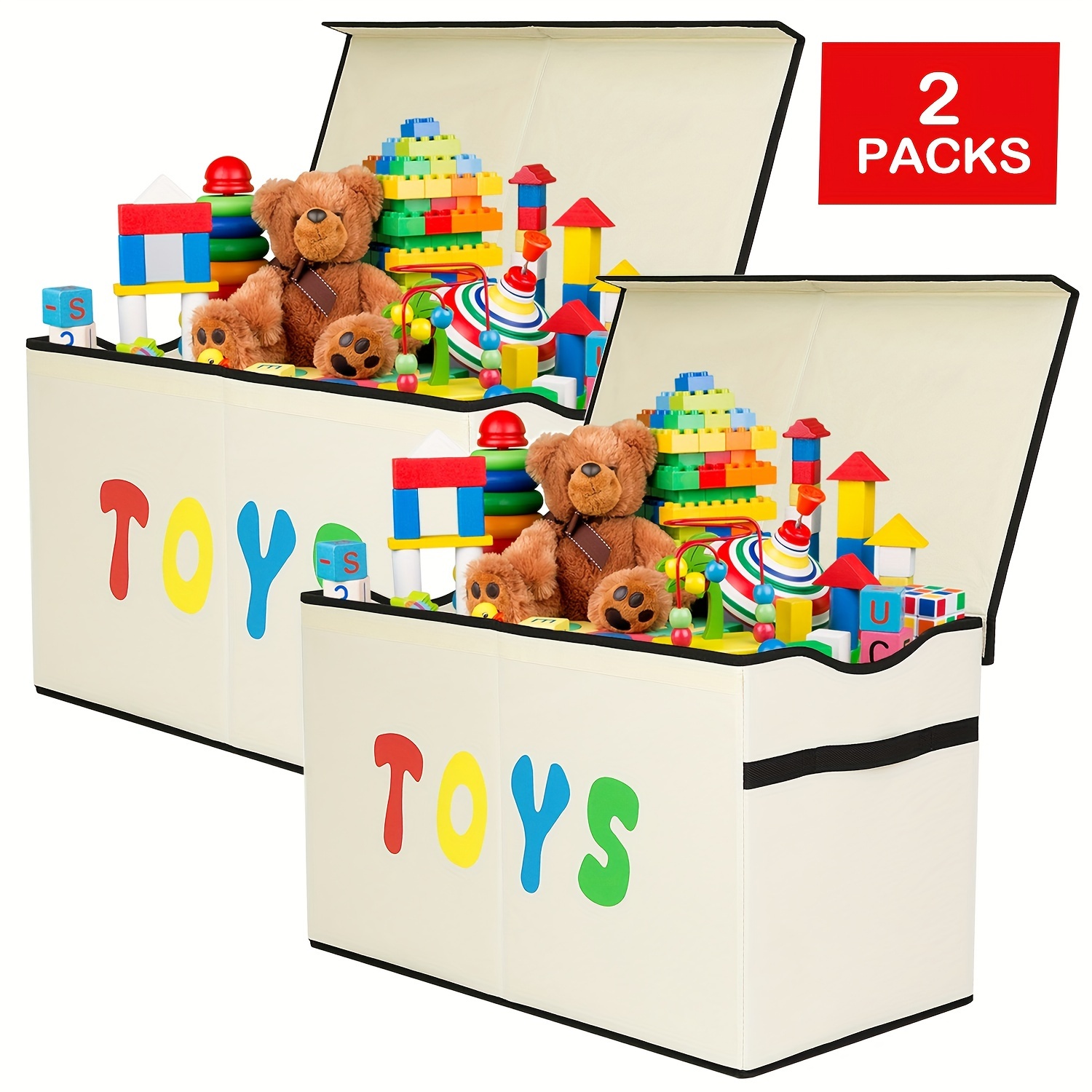 

2pcs/set Large Toy Box Chest With Lid, Collapsible Sturdy Toy Storage Organizer Boxes Bins Baskets For Kids, Boys, Girls, Nursery, Playroom