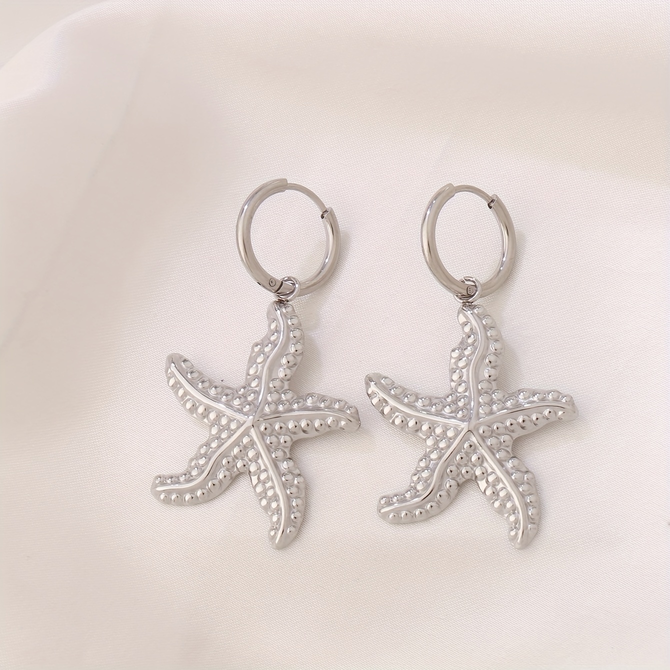 TEMU 1pc Stainless Steel Starfish Earrings, 18k Golden Plated, Nautical Style, 304 Stainless Steel, With Hoop Earring Post, For Daily & Vacation