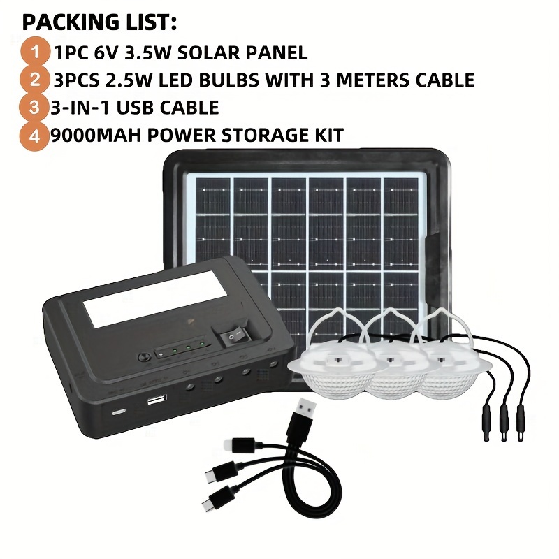 NITEK 9000mAh Solar Generator Kit - Portable, Rechargeable Energy System with USB Charger & LED Light, Durable PET Material - Ideal for Outdoor and Home Use