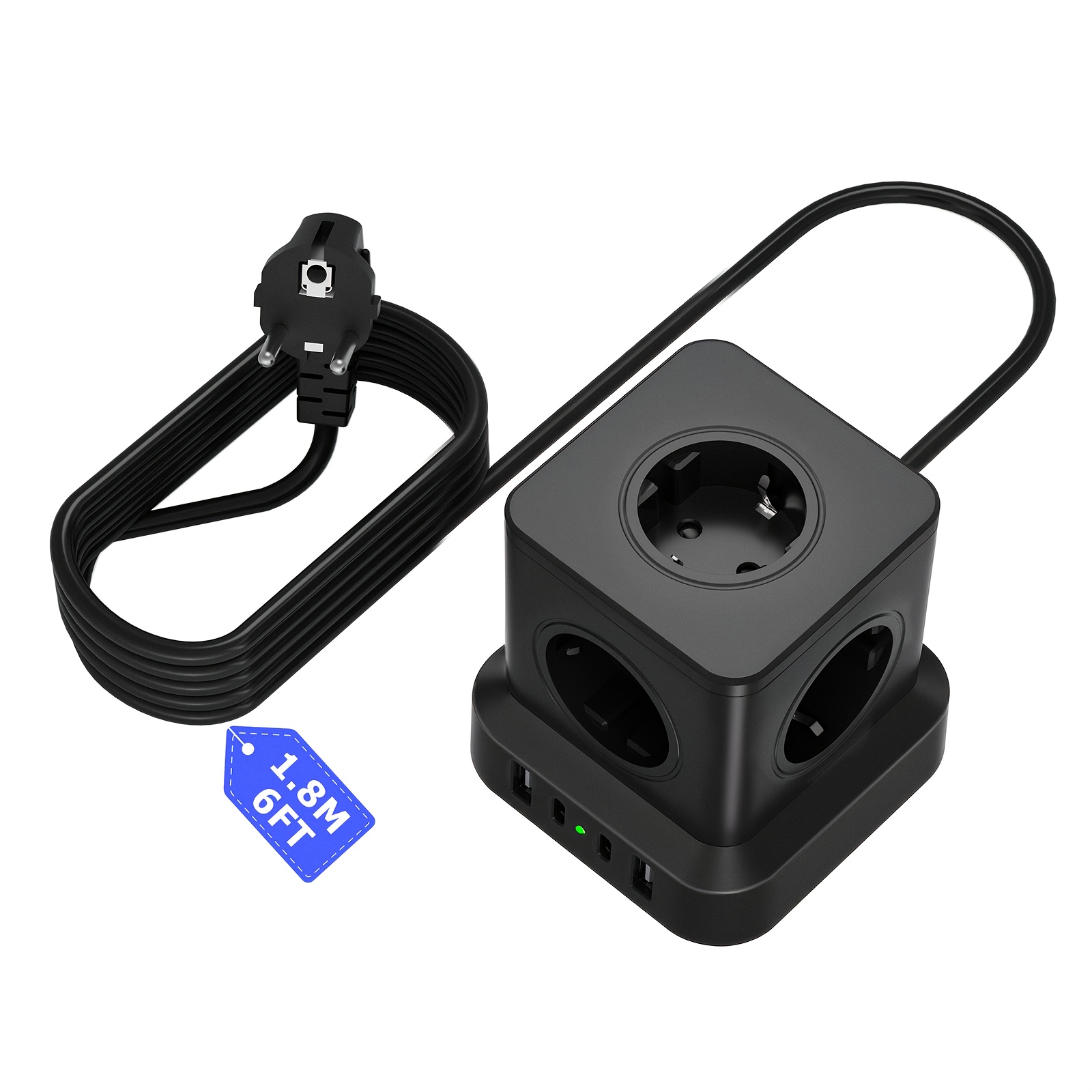 Upgraded Version For 2025! A Multifunctional Cube Power Strip Featuring 20w Pd Fast Charging! It Includes 4 Usb Ports (2a2c) And 5 European Sockets, With A 2-meter Long Cable