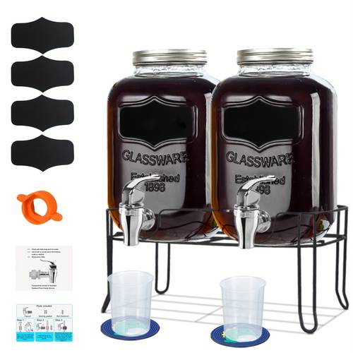 2 pack 1 25 gallon party glass beverage dispenser beverage dispenser with stand and 100 leak proof spout glass water bottle dispenser lemonade dispenser mason jar