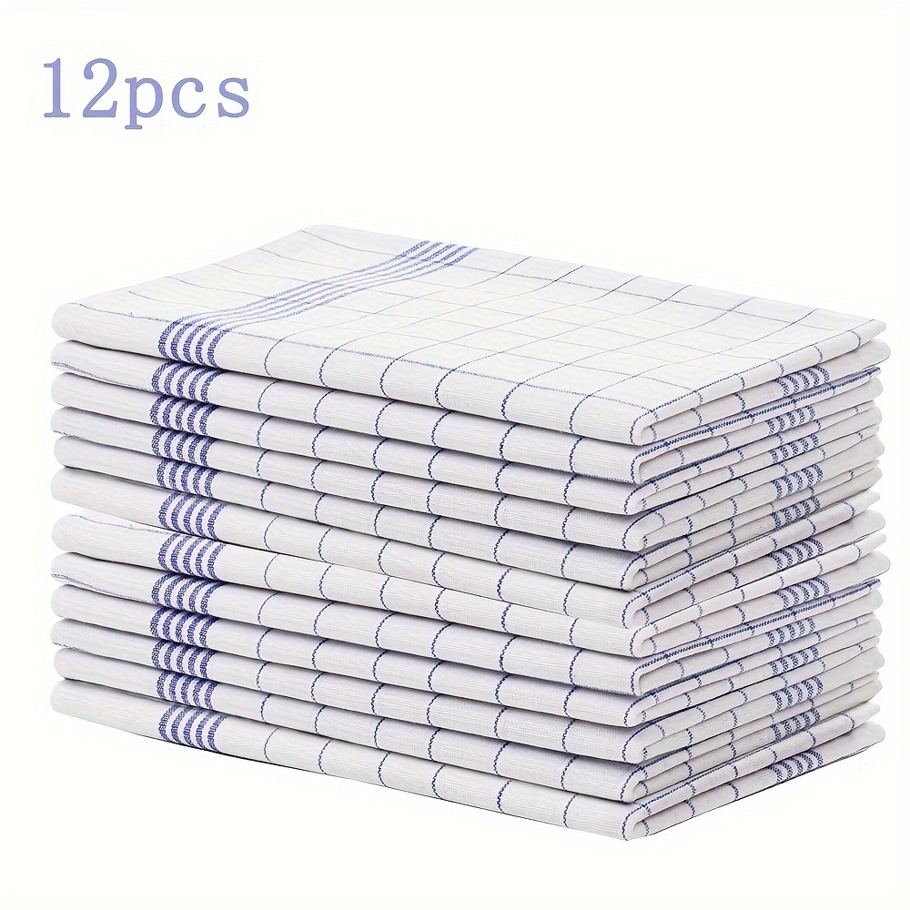 12pcs Classic Plaid Dish Towels - Ultra-Soft Microfiber Cleaning Cloths with Red & White Checkered Pattern, Durable & Absorbent for Kitchen, Bathroom, Living Room